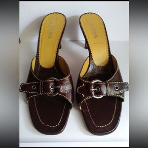Prada Elegant Brown and Yellow Sandals